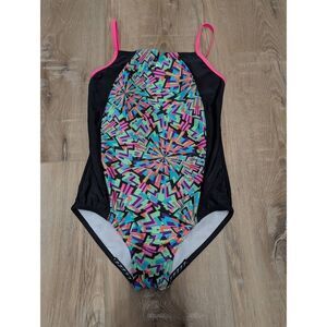 Speedo Girl's Colorful Geometric Competition Swimsuit Size 16 XL EUC